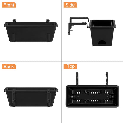ETELI Railing Planter Hanging and Planter Box Brackets Set 6 Pack Adjustable Deck Window Boxes Planters with Drainage Holes for Garden Railing Fence, Black