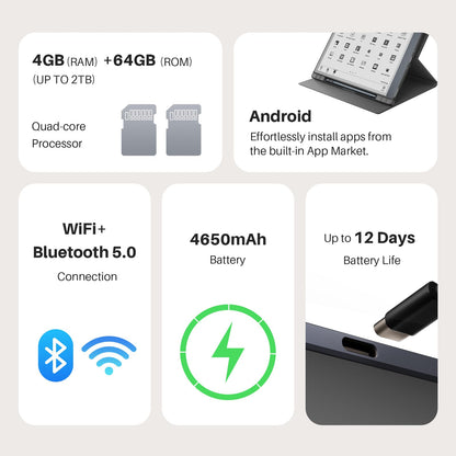 Huion Ink EB1011 E Ink Tablet 10.3" Digital Notebook with Dual Front Light Full- Laminated Anti-Glare Glass Battery-Free Pen 8192 Pressure Handwritten-to-Text for Reading, Writing & Note-Taking