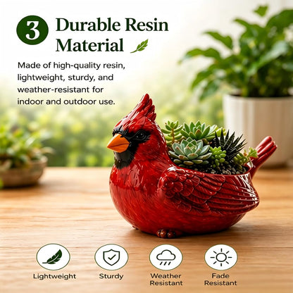 Cardinal Bird Succulent Planter, Red Resin Decorative Flower Pot with Drainage Hole, Cute Bird Plant Pot for Indoor Outdoor Plants, Animal Planter for Desk, Garden, Windowsill, Home Decor Gift (Red)