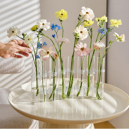 8PCS Test Tube Vases Decorative Glass Flower Vase Hinged Flower Vases Planter Flower Arranging Container Hydroponic Flower Holder Decor with 15PCS Hooks and 2PCS Brushes (VASES- A)