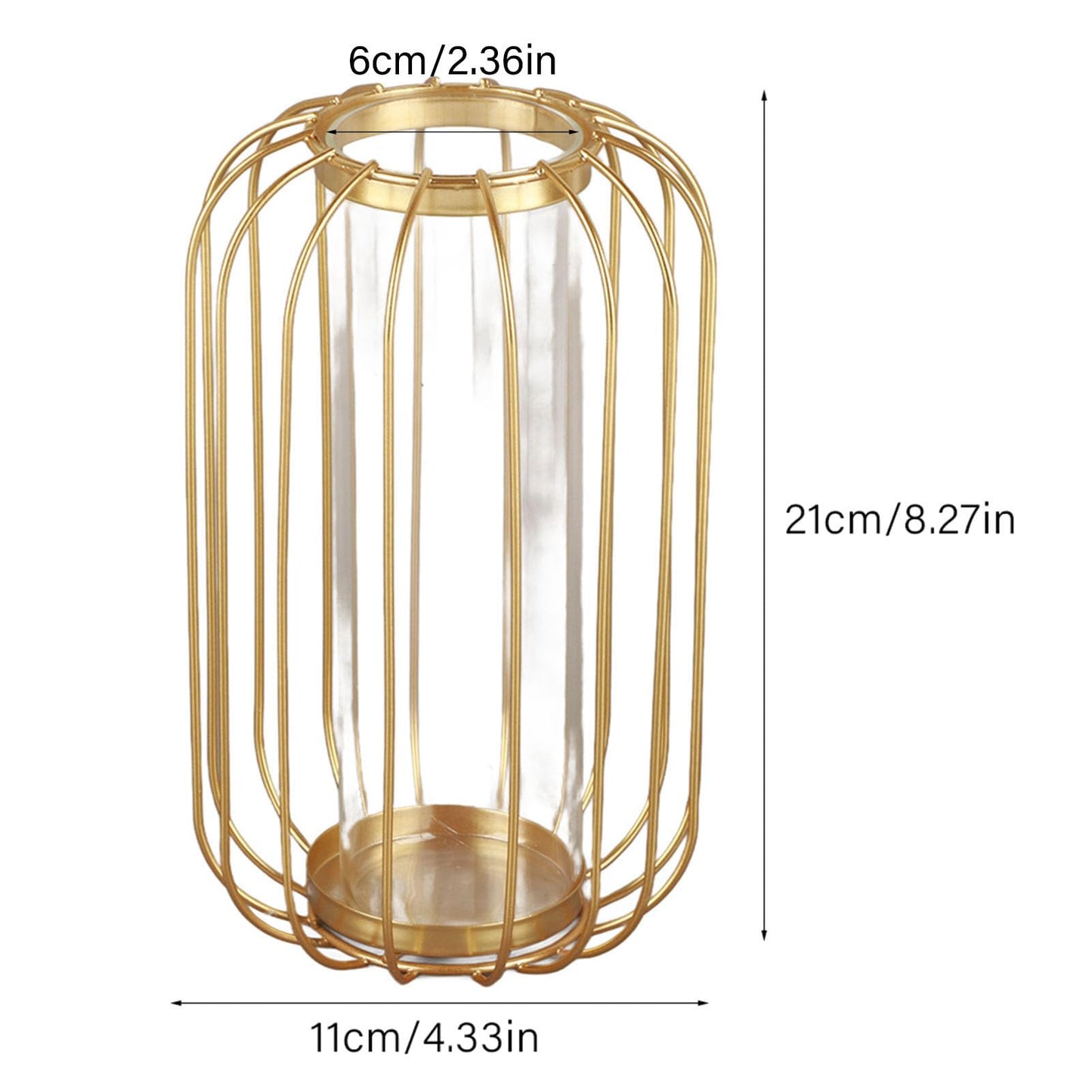 Yosoo Lantern Shaped Iron Vase, Simple Design Glass Hydroponic Terrarium for Plants, with Test Tube Glass, Fits Home Office Decoration (Champagne Gold Trumpet)