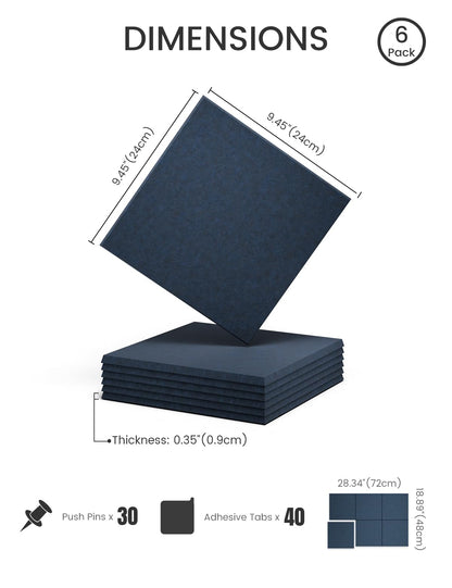Felt Bulletin Board Tiles -28"x18" Cork Board Alternative for Office Decor, Push Pin Board Wall Organizer 6-Pack - Navy Blue