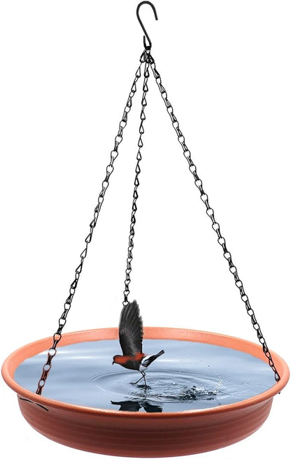 12 Inch Hanging Bird Bath and Feeder With Hook and Chain for Outdoor Garden Yard Patio