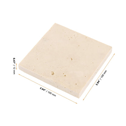 YAUFWUA 6 Pack 4 Inch Square Travertine Coaster, Absorbent Marble Coaster with Cork Pad Travertine Drink Coasters Stone Coasters for Home Decor, Coffee Tabletop