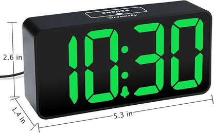 DreamSky Small Digital Alarm Clock for Bedroom with Large Big Numbers | Electric Bedside Desk Clock with USB Charging Port, Brightness Dimmer, Adjustable Alarm Volume, USB-C Adapter Powered