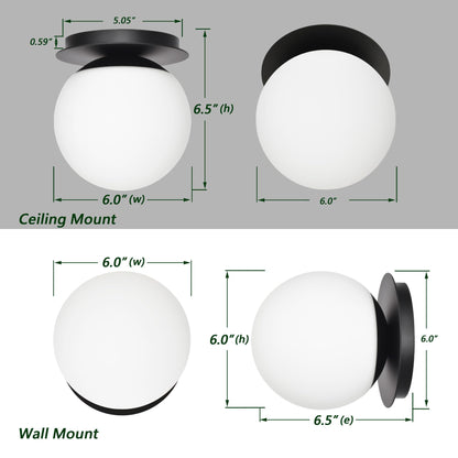 Hanaloa Wall Sconces, 1 Light Modern Globe Sconce in Matte Black, Wall Light for Bedroom Bathroom Living Room & Hallway Vanity Lighting, Ceiling Light Fixture