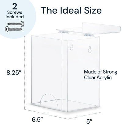 SimplyImagine Clear Acrylic Glove Dispenser - Storage Wall Mount Storage for Hairnets, Masks, and Laundry Pods - 8.25" H x 6.5" W x 5" Holder for Estheticians and Home - Hardware Included