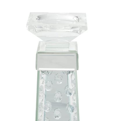Deco 79 Glass Candle Holder, 4" x 4" x 14", Silver