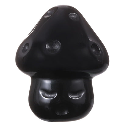mookaitedecor Set of 2 Black Obsidian Crystal Mushroom Sculpture Hand Carved Mini Mushrooms Statue Figurine Pocket Stone for Healing Reiki Balancing Home Decor,1.14 inch