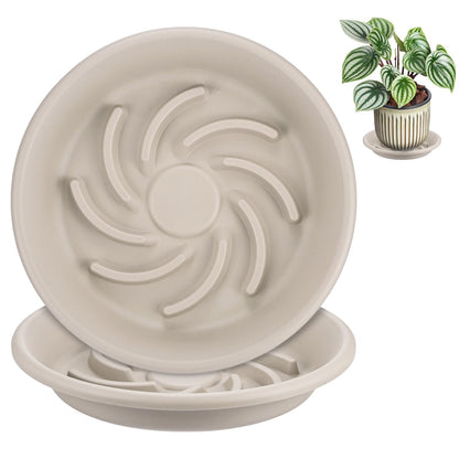 M METERXITY 2-Pack Plant Saucers, 7.3 Inch ID Anti-Rot Root Resin Flower Pot Plant Saucers for Indoor/Outdoor, Flowerpot Drip Tray [9.4 Inch OD, Gray White]