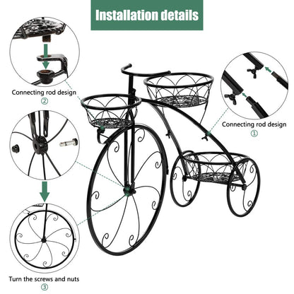 [US-Stock] Artisasset Tricycle Plant Stand,3 Potted Metal Stand,Plant Stand,Plant Holder for Indoor Outdoor Black