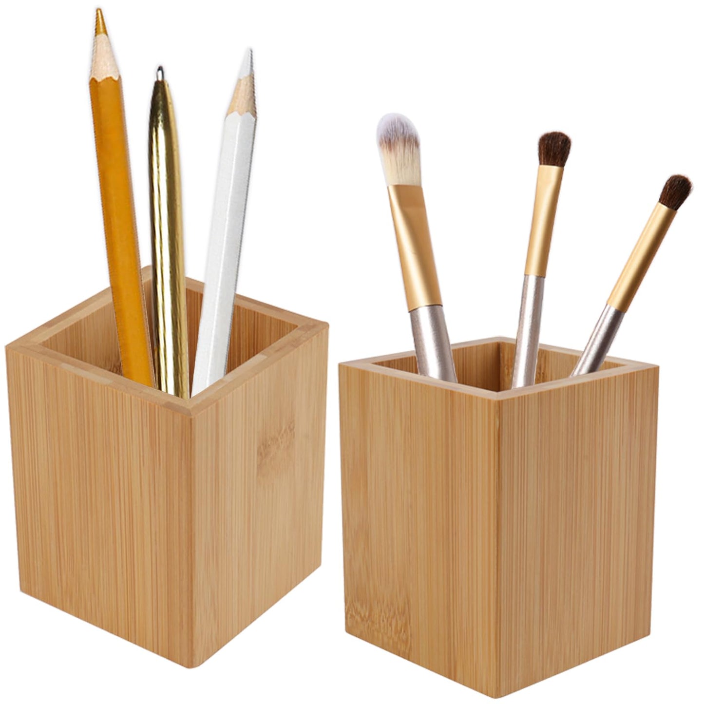 Tosnail 2 Pack Bamboo Pen Holder Pencil Holder for Desk, Makeup Brush Organizer Marker Pen Storage Cup for Office, School and Home