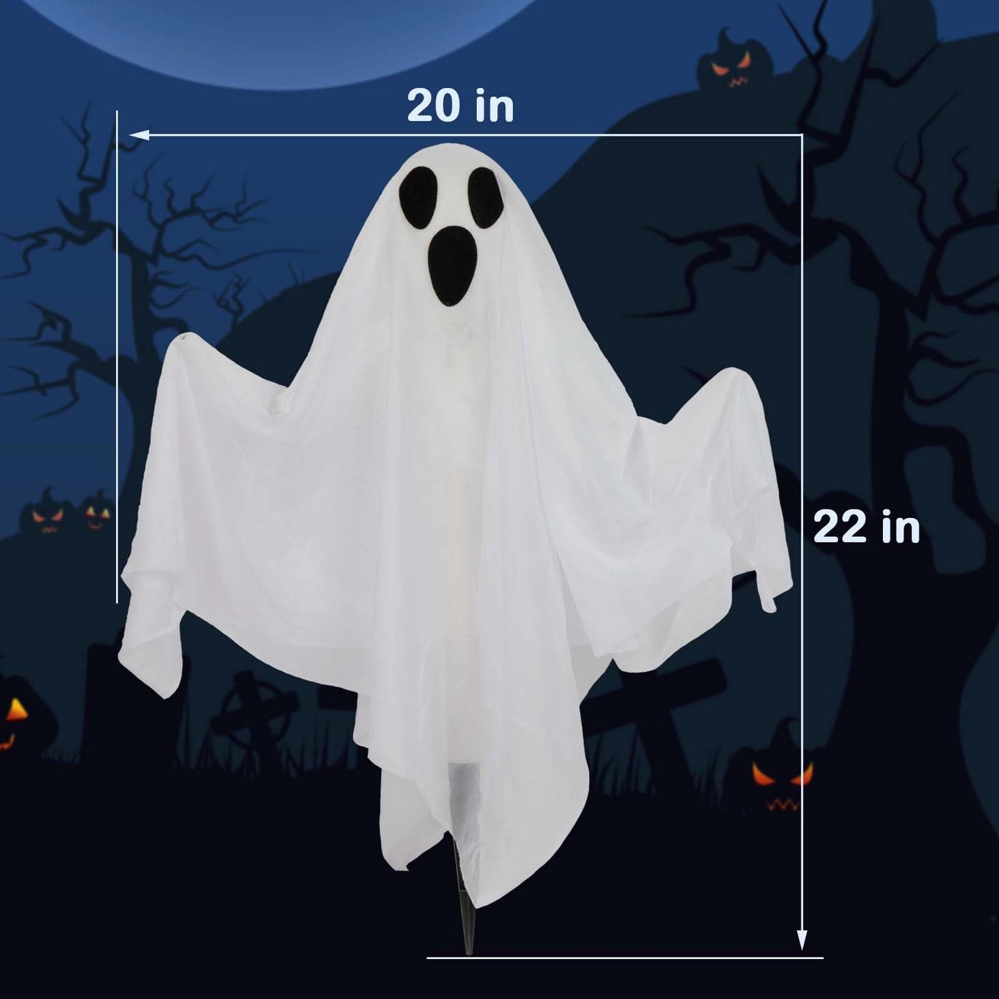 DECORLIFE 3 Packs Halloween Outdoor Decorations, White Ghost Stakes with Light up, 22" Halloween Yard Decorations with Poseable Arms for Lawn, Garden, Trick or Treating