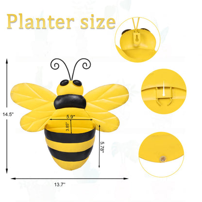 Chonsun Metal Wall Planter Bee Wall Mounted Planters Small Flower Pot with Drainage for Indoor Outdoor Farmhouse Hanging Planter Succulent Plant Container Vertical Garden Yard Decor