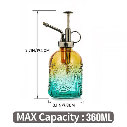 35 oz/1000 ml Metal Indoor Small Watering Can with Long Spout for House Plants Decorative, 12 oz/360 ml Glass Plant Mister Spray Bottle for Bonsai Garden Flowers(Green)