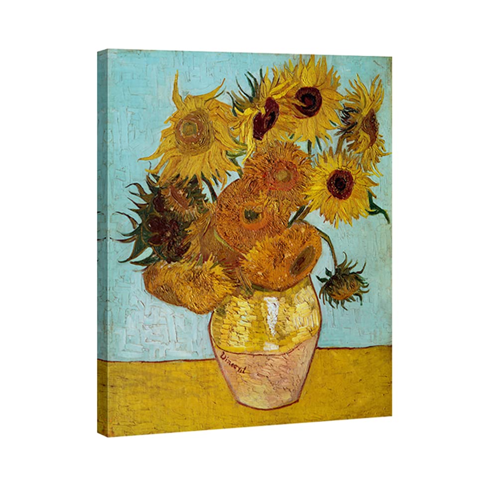 Wieco Art Framed Wall Art Canvas Prints of Sunflower by Vincent Van Gogh Paintings Reproduction Abstract Wall Decorations for Living Room Golden Frame