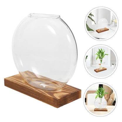 LALADEFIEE 2pcs Hydroponic Glass Vases with Wooden Stand, Indoor Plant Propagation Station for Greenery Terrarium, Decorative Flower Pots for Home Office Window Sill