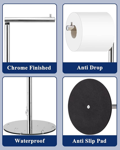 Toilet Paper Holder Stand, Free Standing Toilet Paper Roll Holder with Reserve, Modern Bathroom Toilet Paper Stand for 4 Rolls, Chrome, Housen Solutions