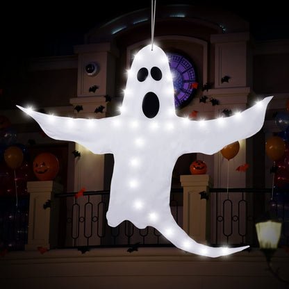 CCINEE Peek A Boo Hanging Ghost with White Lights 50" X 53" Prelit Large Spooky Outdoor Tree Wrap Ghost Decoration for Halloween Party Lawn Patio Haunted House Props Supply