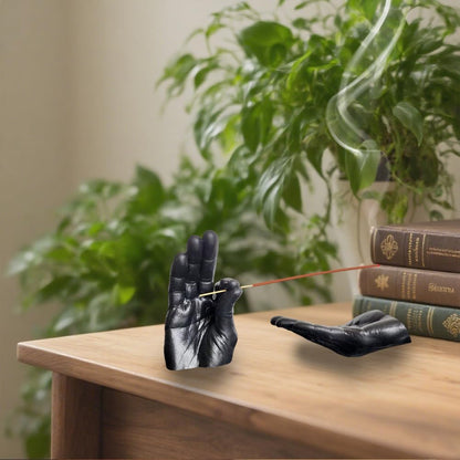 Hand Incense Holder for Sticks, Incense Burner Ash Catcher, Hand-Shaped Incense Burner Stand, for Meditation and Decoration (Black)