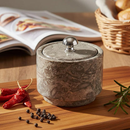 Radicaln Marble Salt Cellar with Lid 3" Oceanic Handmade Salt Box & Spice Jar for Kitchen Counter, Ideal Salt Holder, Sugar Bowl & Salt Dish, Salt Container For Housewarming Gift & Kitchen Decor