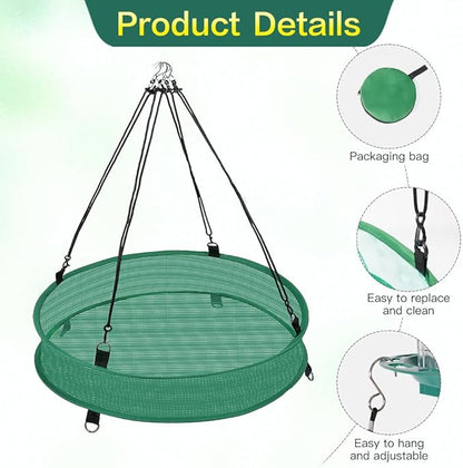Bird Seed Catcher Trays – 20" Diameter x 4" High, Green Spill Guard Platform for Bird Feeders, Outdoor Feeder Accessory