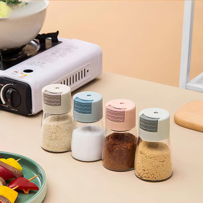 DONGKER Salt Pepper Shakers,4 PCS Precise Quantitative Push Spice Jars Press Type Salt Dispenser for Kitchen Daily Cooking