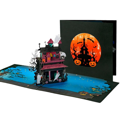 iGifts And Cards Halloween Haunted Mansion 3D Pop-Up Card – Spooky Ghost House, Pumpkins & Bats – 6"x6" Creepy Greeting Card for Trick-or-Treaters, October Birthdays, Parties & Eerie House Gifts