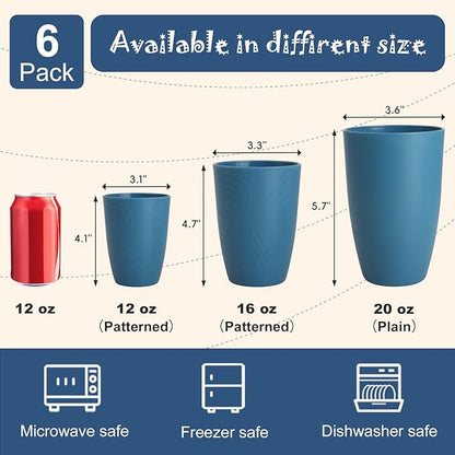 Wheat Straw Cups Set of 6, Unbreakable 20 OZ Reusable Cups, Alternative Plastic Drinking Glasses, Lightweight Tumbler for Kitchen Outdoor, Dishwasher Safe Tumblers & Water Glasses, Multi
