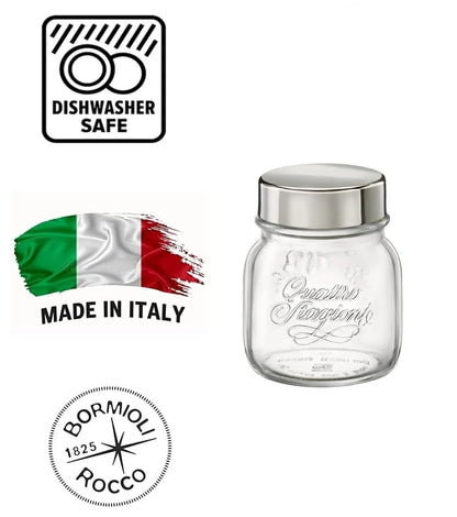 Bormioli Rocco 357760CBD021990 Quattro Stagioni Jar with Salt & Pepper Stainless Lid - Sleeve of 2, 5 oz, Clear