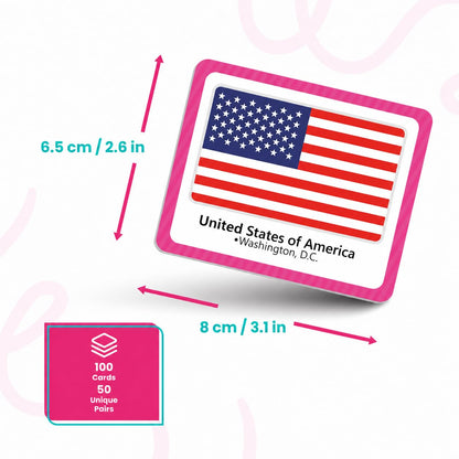 Menique Flags of the World Memory Matching Game – 100 Cards, 50 Countries to Match – Educational & Fun for Kids and Adults – Color-Coded by Continent – Learn Flags, Capitals, and Geography