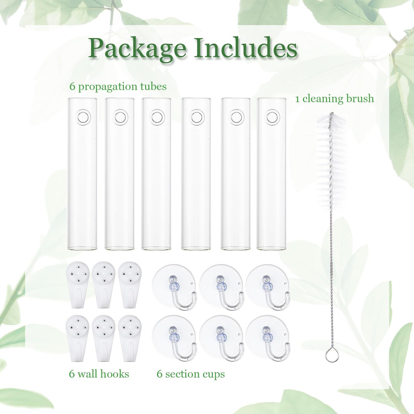 Bunmery 6 pcs Window Propagation Stations, Plant Propagation Tubes with suckion Cups & Nails, Easy to Install Wall Hanging Planter Propagation Station, Glass Plant Terrarium Vase