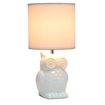 Simple Designs LT1136-OFF 12.8" Tall Contemporary Ceramic Owl Bedside Table Desk Lamp w Matching Fabric Shade for Home Decor,Bedroom, Nightstand, Living Room, Entryway, Kids' Room, Nursery, Off White
