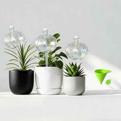 OYSIR 3 PCS Top-Fill Self Watering Globes, Automatic Plant Watering Devices, Transparent Self Watering Planter Insert, Durable Clear Glass Aqua Bulbs for Indoor, Cactus Shape, & Funnel