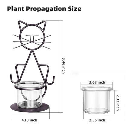 Marbrasse Plant Propagation Station, Cat Plant Terrarium with Metal Stand, Glass Planter Hydroponic Vase Birthday Gifts for Women Home Office Garden Decor Terrarium Supplies