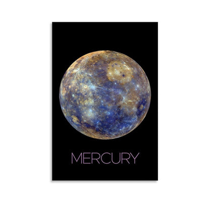 XIAOLOUTINYU Solar System Canvas Wall Art - Mercury Planet Space Poster for Kids Room Bedroom Classroom, STEM Educational Astronomy Decor, Science Gift for Boys Girls Teens, 12x18 Inch Unframed