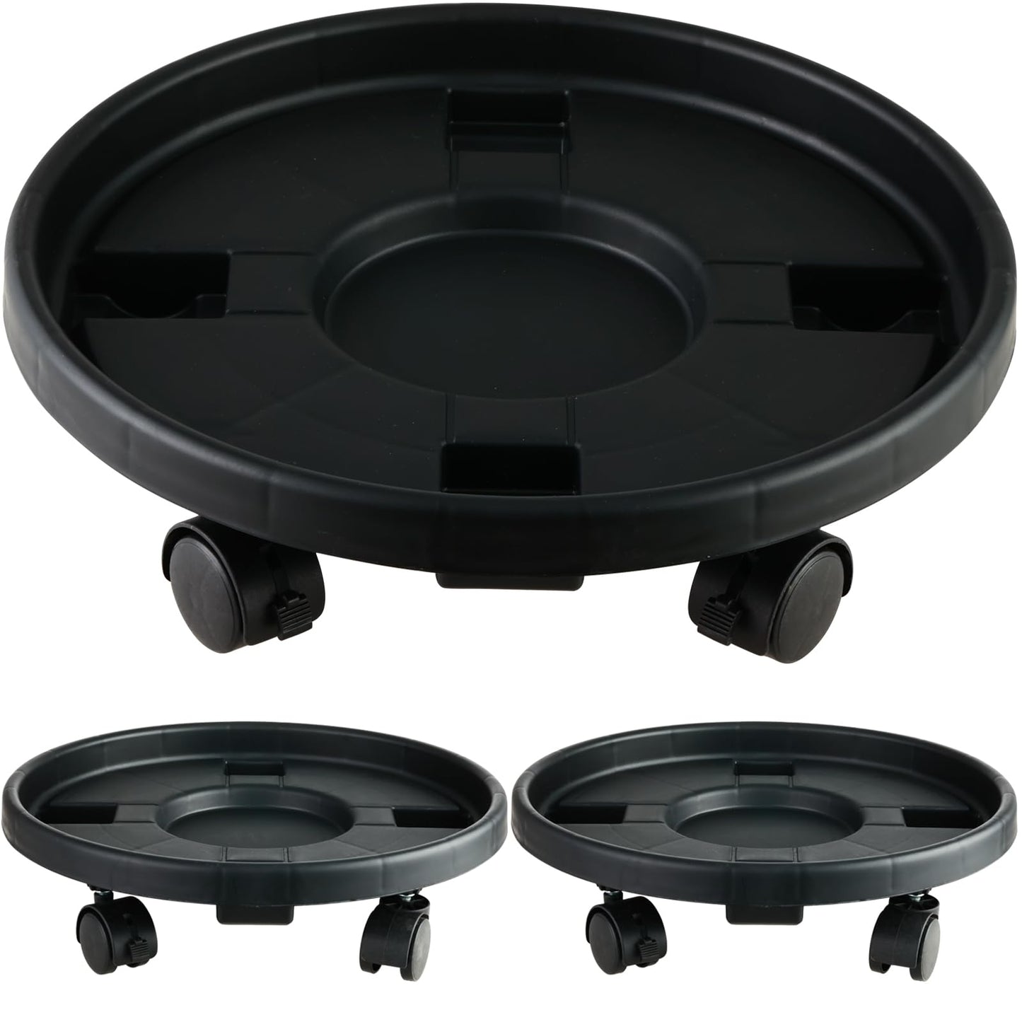 3 Pakcs Large Plant Caddy with Wheels 15.8" Rolling Plant Stands Heavy-duty Plastic Plant Roller Base Pot Movers Plant Saucer on Wheels Indoor Outdoor Plant Dolly with Caster Tray Coaster, Black