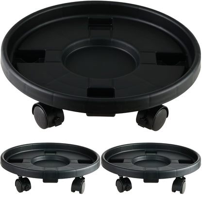 3 Pakcs Large Plant Caddy with Wheels 15.8" Rolling Plant Stands Heavy-duty Plastic Plant Roller Base Pot Movers Plant Saucer on Wheels Indoor Outdoor Plant Dolly with Caster Tray Coaster, Black