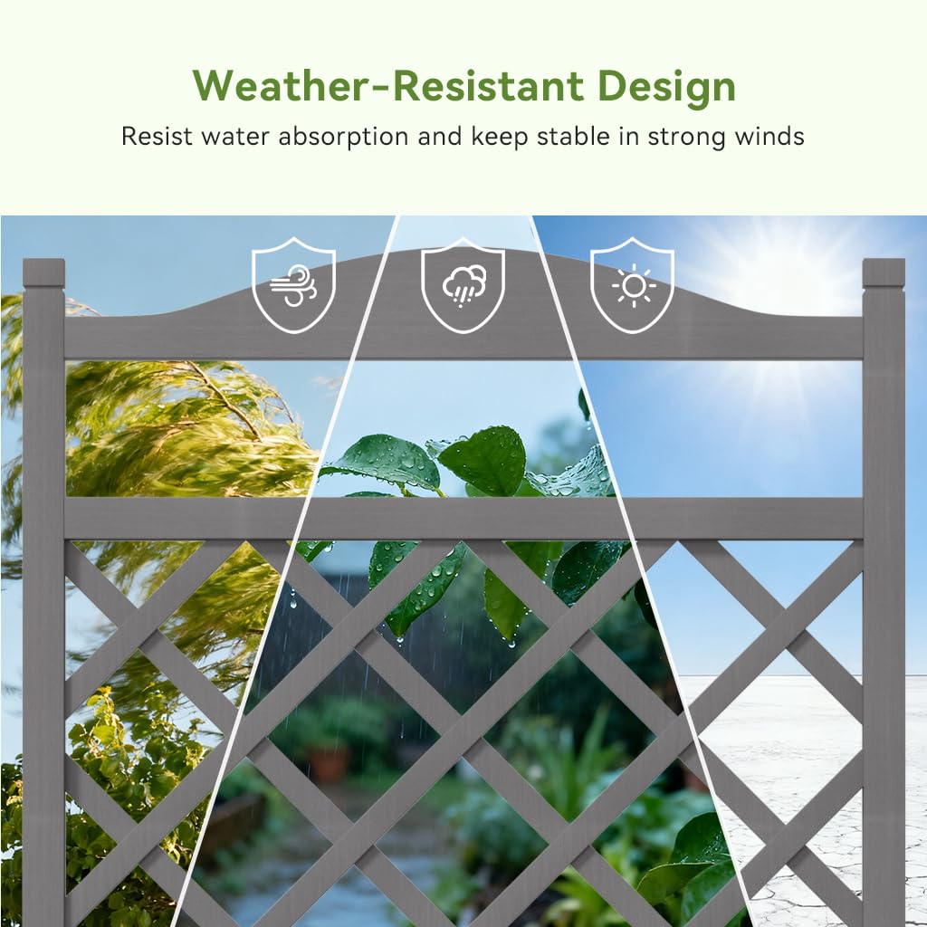 COMHOMA 2 Pack Planter Box with Trellis and Wheels, 48In Elevated Raised Garden Bed, Drainage Holes, Outdoor Lattice for Climbing Flowers, Vegetables, Patio Balcony, Gray