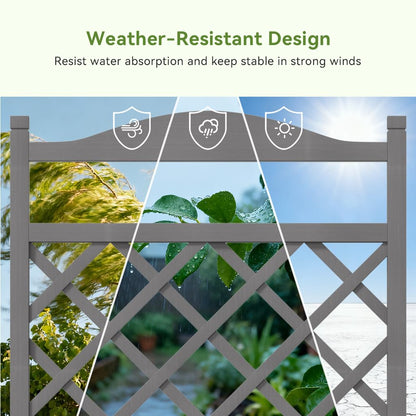 COMHOMA 2 Pack Planter Box with Trellis and Wheels, 48In Elevated Raised Garden Bed, Drainage Holes, Outdoor Lattice for Climbing Flowers, Vegetables, Patio Balcony, Gray