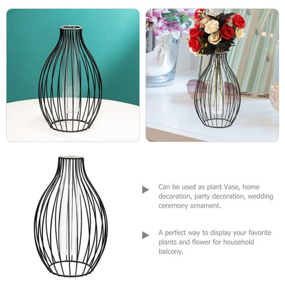 Veemoon Geometric Glass Tube Vase with Black Iron Art Frame, Small Hydroponic Plant Holder for Home Décor, Propagation Tubes Terrarium Display