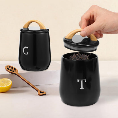 3Pcs Canisters Sets for Kitchen Countertop - Sugar and Coffee Container Set, Metal Moisture Proof Sealed Jar with Label, Kitchen Canisters for Coffee Beans, Tea, Sugar, Salt, Flour, Spices (Black)