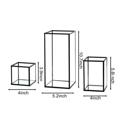 PHOSPHOR Glass Hurricane Candle Holder Set of 3 PCS Black Hurricane Candleholders for Wedding Party Holiday Birthday Home Decor Lanter