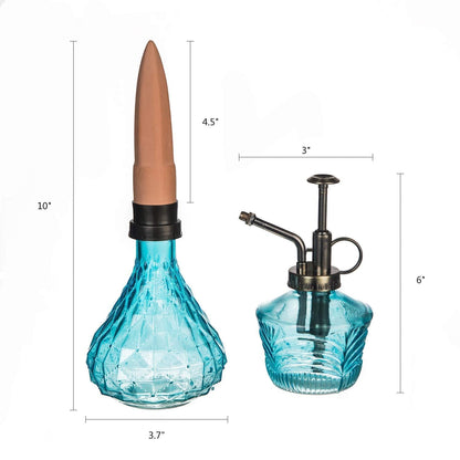 Topadorn Glass Plant Watering Set: Mini Mister Spray Bottle + Self-Watering Globe with Terracotta, Indoor Outdoor Plant Care Kit