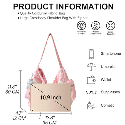 KAMEILONG Star Crossbody Bag Women Corduroy Tote Bag Aesthetic Messenger Bag Cute Shoulder Bag Y2K Hobo Bag (Pink)