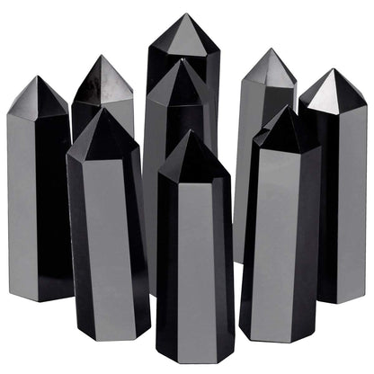 SUNYIK Gemstone Healing Crystal Points Wand, Single Terminated Wand Prism for Meditation, Fluorite Ruby in Fuchsite Rock Quartz Black Obsidian, Pack of 4