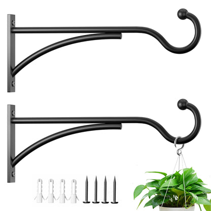 11 Inch 2 Pack Heavy Duty Plant Hangers Outdoor, Metal Plant Brackets for Hanging Baskets, Plant Wall Hooks for Bird Feeders, Wind Chimes & Lanterns, Premium Metal Hooks Matte Black, 30lbs Capacity