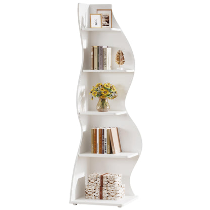 Tribesigns Wavy Corner Shelf, Modern 5-Tier Bookshelf Bookcase with Curvy Shape, Unique Plant Stand Display Rack for Living Room Small Space (White)