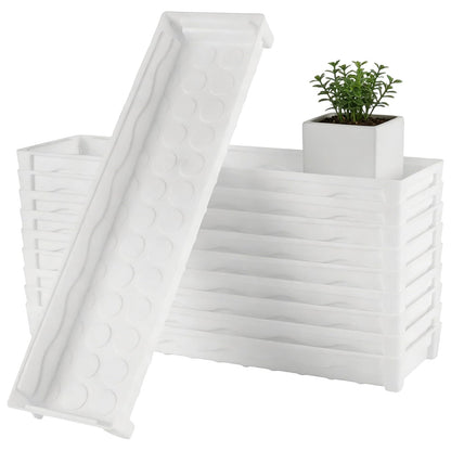 YAUFWUA 10 PCS Plastic Plant Growing Trays, 16 x 4.5 x 1.6 Inch Rectangular Windowsill Plant Saucer Drip Tray for Indoor Outdoor, White Plant Tray to Catch Water for Flower Succulent Pot Planter