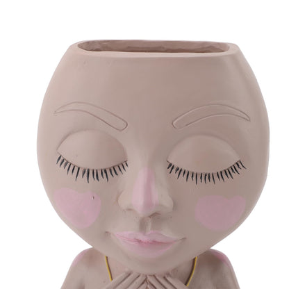 HaloVerde Resin Head Planter with Drainage for Plant Health, a Cute Girl Heads Succulent Flowerpot for Indoor Home Decor and Outdoor Garden Display